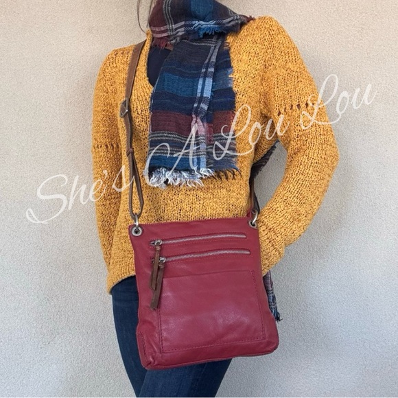 Nino Bossi Genuine Leather Crossbody Bag in Two-tone Red & Brown ￼ - Picture 1 of 10
